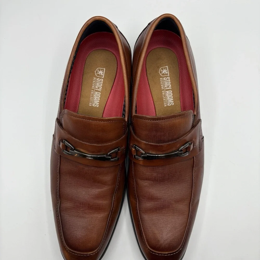 Stacy Adams‎ Mens Redzone Cognac Brown Leather Bit Loafers 25572-221 Size 10.5M